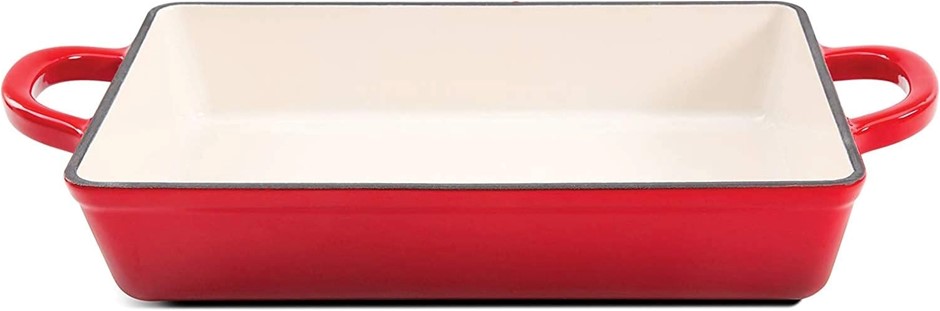 CROCK-POT Artisan 13 Inch Enameled Cast Iron Lasagna Pan, Scarlet Red. NB:
