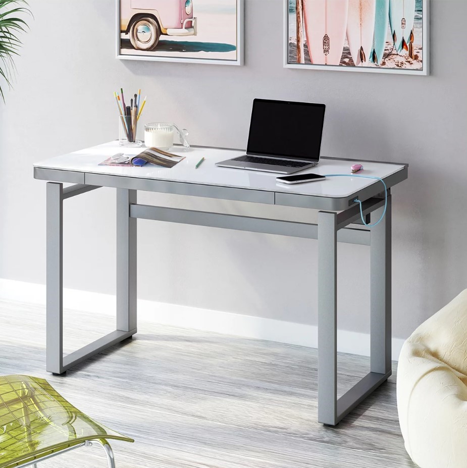 TRESANTI Aurora Height-Adjustable Desk With LED Lighting, Grey. NB: Not In