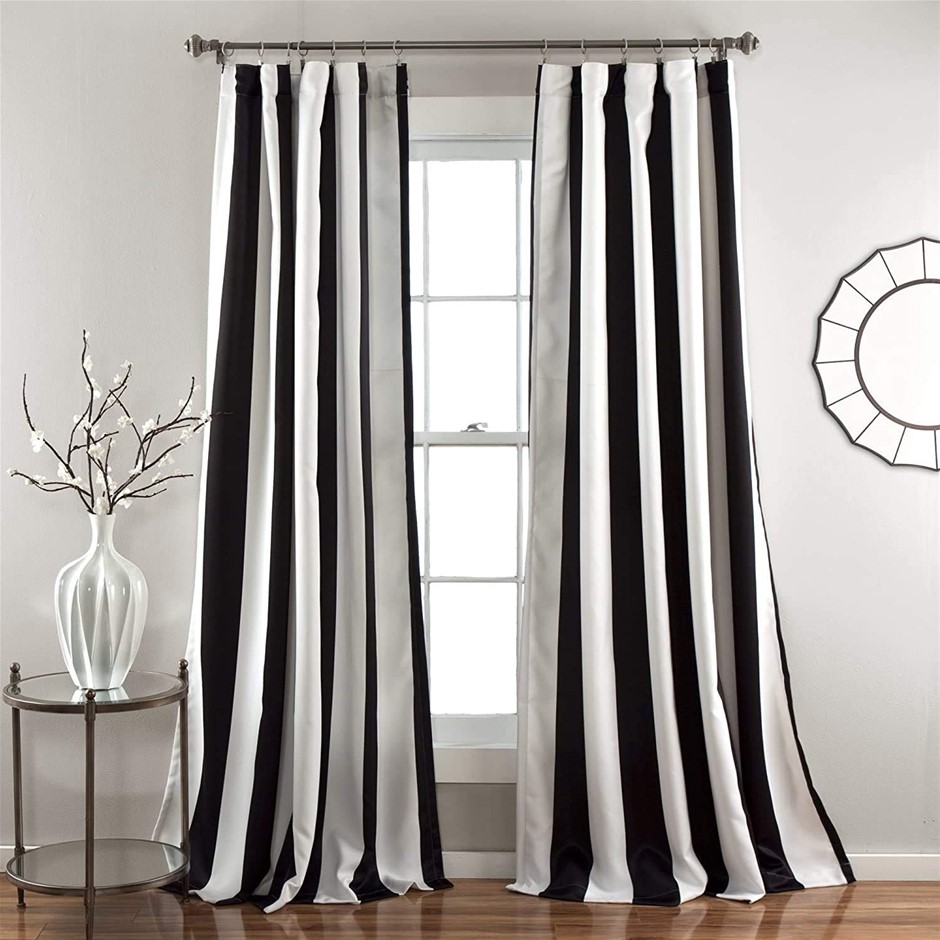 LUSH DECOR Black Wilbur Stripe Light Filtering Window Curtain Panel Pair, 9