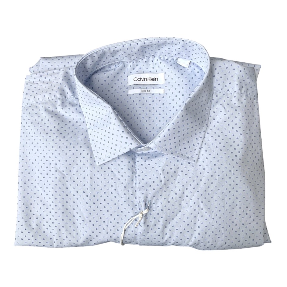CALVIN KLEIN Men's Slim L/S Shirt, Size 44/92, Floral Print/Sky (PSKY), COS