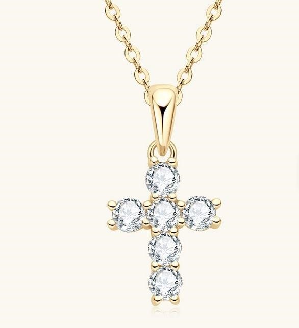 GRA Moissanite white Brilliant Cut 925 Sterling Silver Cross Pendant-VVS1