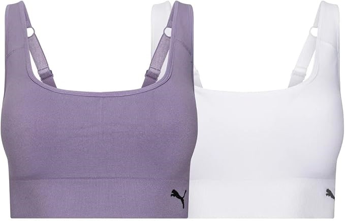 PUMA Sports Bra for Women Lightweight, Seamless Bras with Stretch Fit, 2-Pa