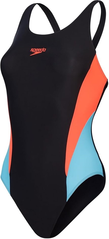 Speedo Women's Colourblock 2.0 One Piece Swimsuit, Black/Siren Red/Picton,