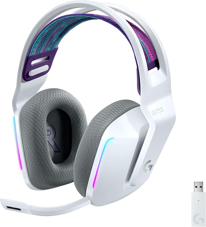 LOGITECH G G733 Lightspeed Wireless RGB Gaming Headset, White. NB: Micropho