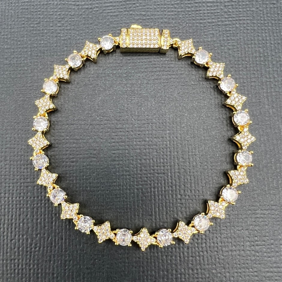 18K Gold-Filled 6mm Tennis Star Bracelet with Simulated Diamonds - 17.8cm