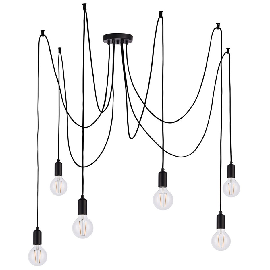 HUDSON LIVING Studio 6 LED Pendant Light, E27, Black. NB: Damaged packagin