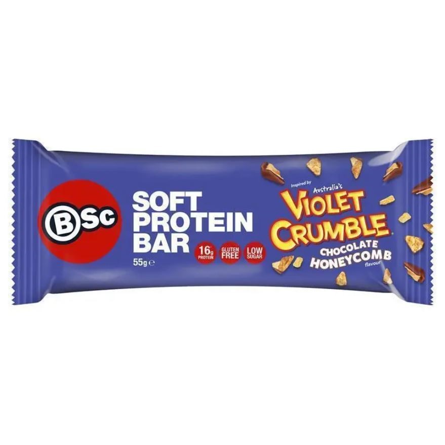 16 x BSC Violet Crumble Chocolate Honeycomb Soft Protein Bar, 55g. Best Bef