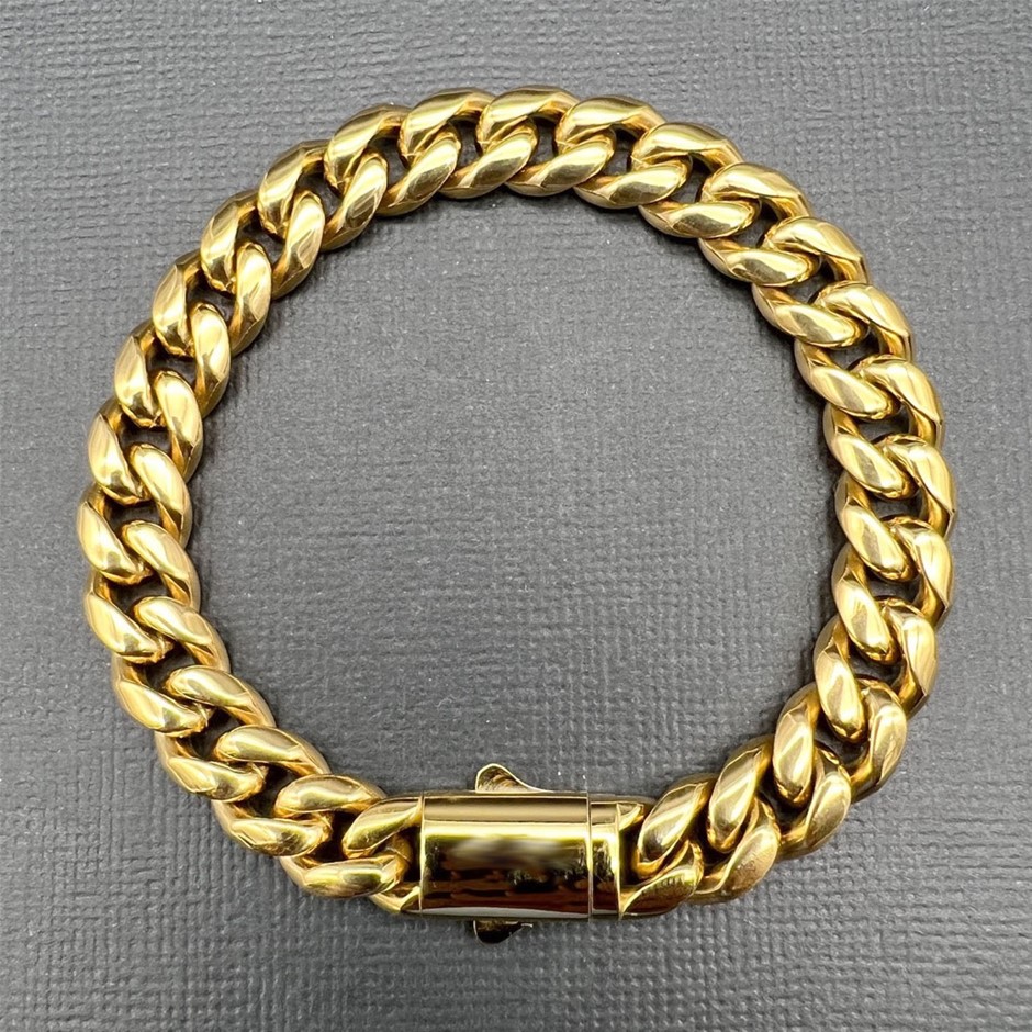 18K Gold-Filled Cuban Chain Bracelet, 10MM Wide - 19cm