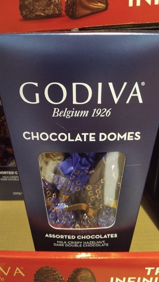 2 x GODIVA Assorted Chocolate Domes, Blue Box, 330G. NB: Damaged packaging