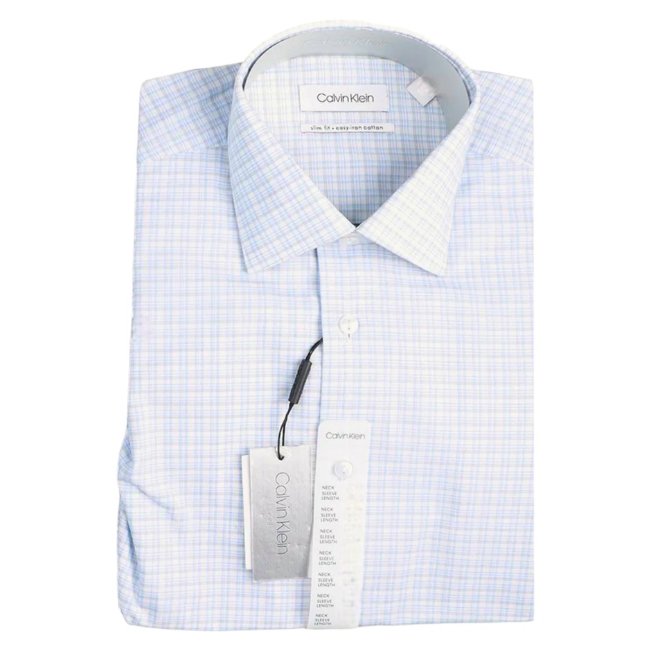 CALVIN KLEIN Men's Slim Fit Steel Shirt, Size 41/92, Easy-Iron Cotton, Chec