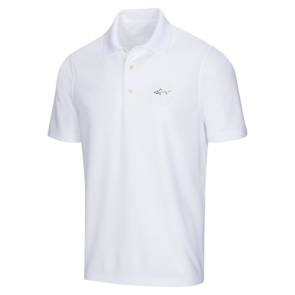 GREG NORMAN Men's Polo, Size S, 100% Polyester, White. NB: minor dirt marks