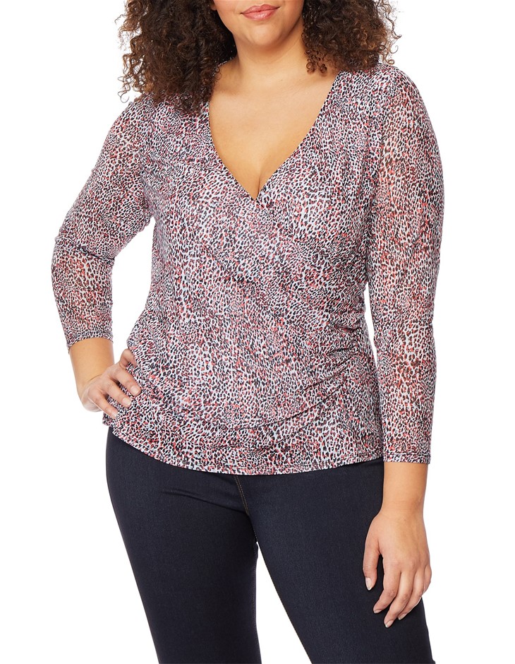 REBEL WILSON Open Neck Mesh Top. Size XXL, Colour: Panthera. 95% Polyester,
