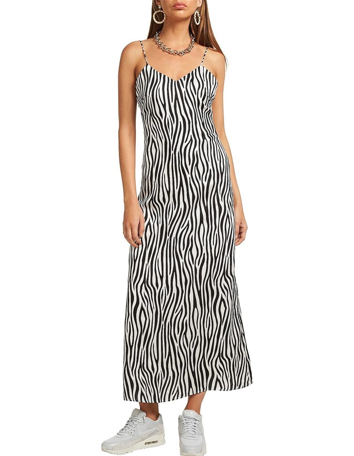 LIONESS Easy Does It Maxi Dress. Size XS, Colour: Black White Zebra. 100% P