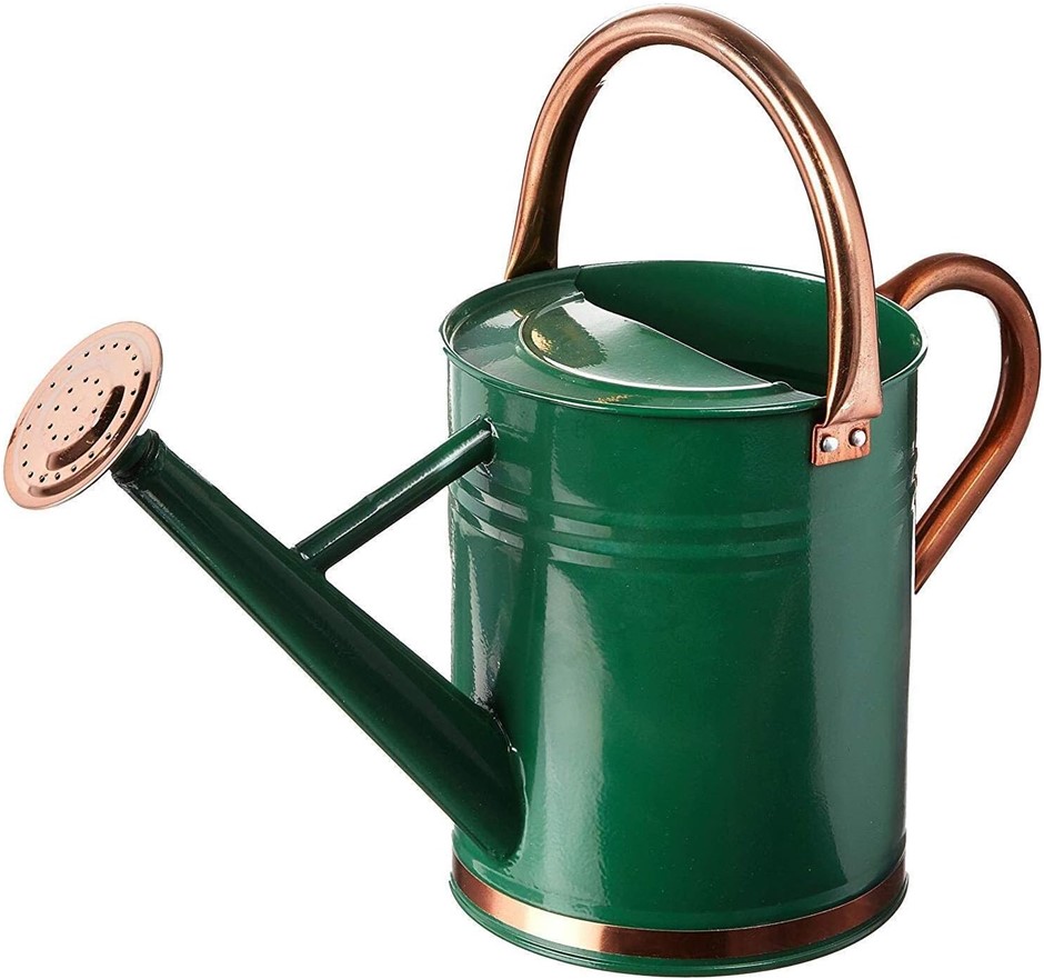 GARDMAN 8327 Hunter Green Galvanized Steel Watering Can with Copper Accents