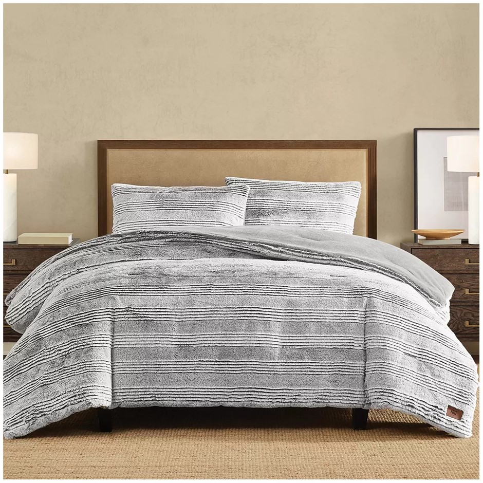 FRYE Carved Comforter Set 3 Piece King Grey