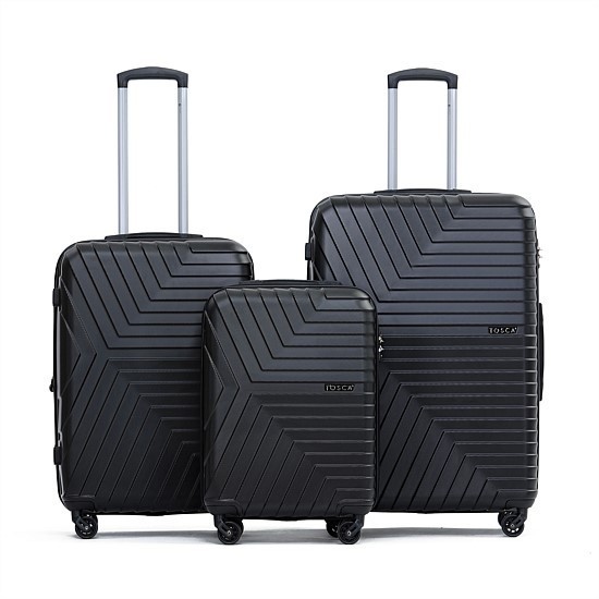TOSCA Huston 3 Piece Black Luggage Set, Large (74 H x 50 W x 34cm D with ex
