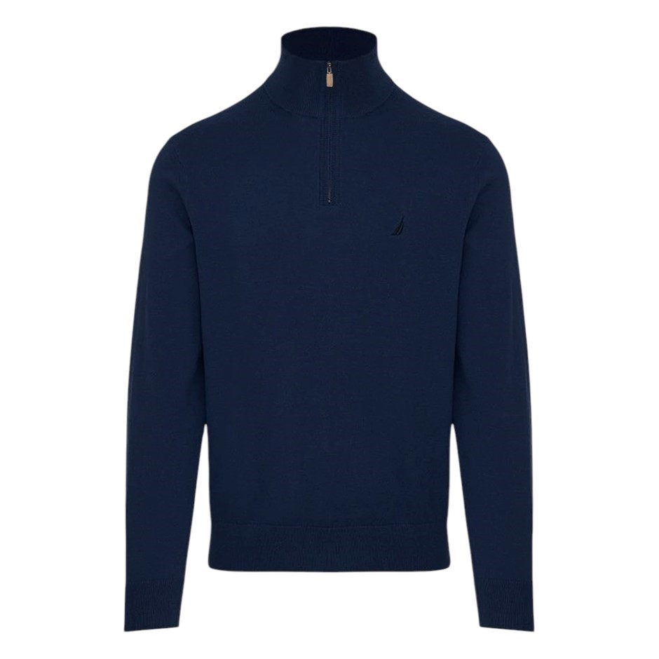 NAUTICA Men's Quarter Zip Sweater, Size L, 100% Cotton, Navy, S24100. Buye
