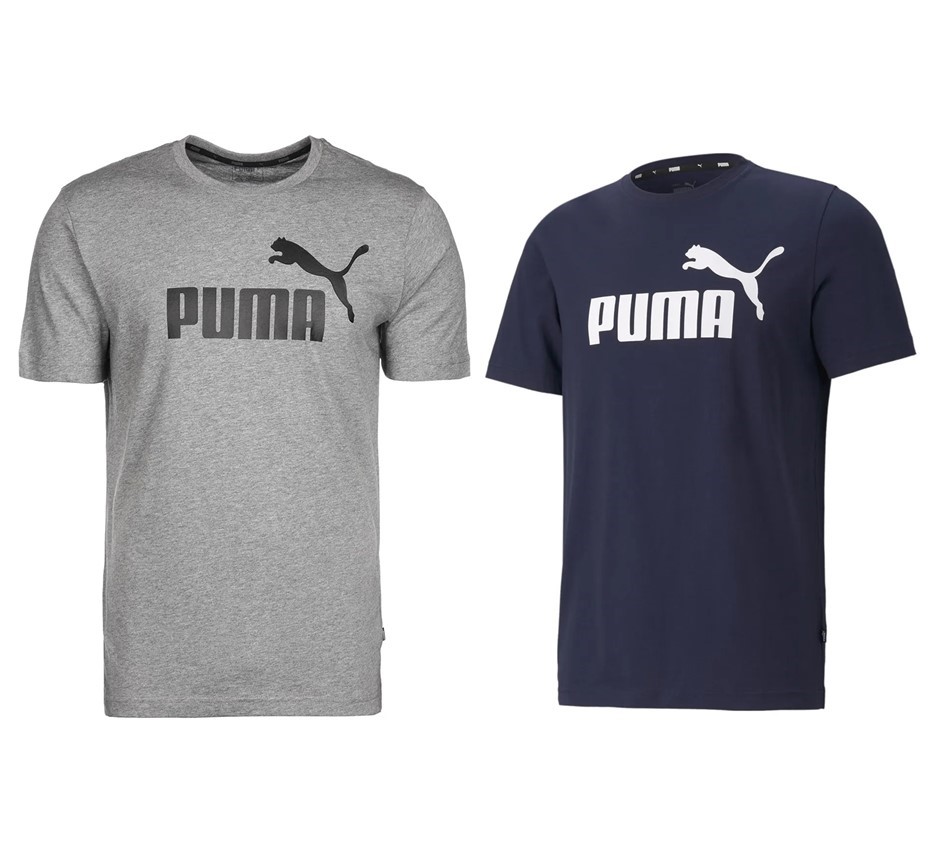 2 x PUMA Men's ESS Logo Tees, Size M, Cotton, MediumGreyHeather & Peacoat N