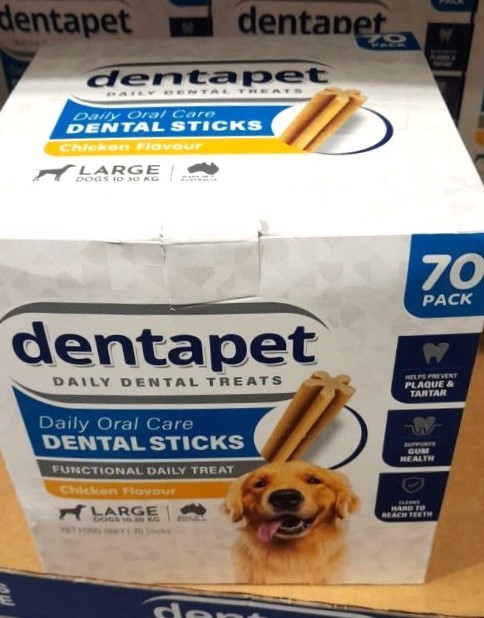 70pc DENTAPET Chicken Flavoured Daily Dental Sticks for Large Dogs Up To 10