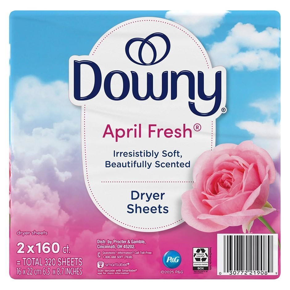 DOWNY Fabric Softener Dryer Sheets 2 x 160pk, April Fresh. NB: Damaged pack