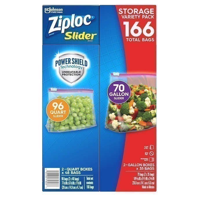 ZIPLOC 166pk Variety Pack Slider Storage Bags. N.B. Damaged packaging.