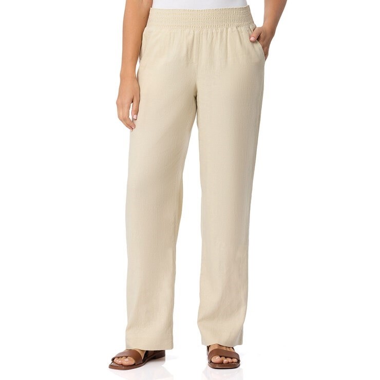 BRIGGS Women's Wide Linen Pant, Size M, 55% Flax, Natural.