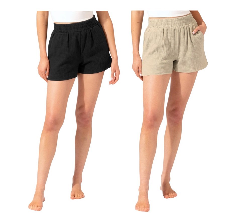 2 x BOSTON TRADERS Women's Gauze Shorts, Size L, 100% Cotton, Black & Sand,