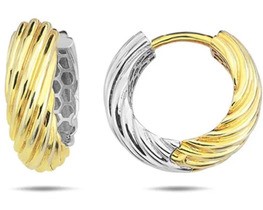 9K Yellow Gold &amp; WHITE GOLD TWIST HUGGIE EARRINGS 15.5mm