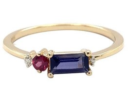 9K Yellow Gold 0.02ct HI SI DIAMOND IOLITE&amp;RHOD RING
