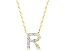 9K YELLOW GOLD 'R' 0.09 HI I1 DIAMOND NECKLACE 40+5cm