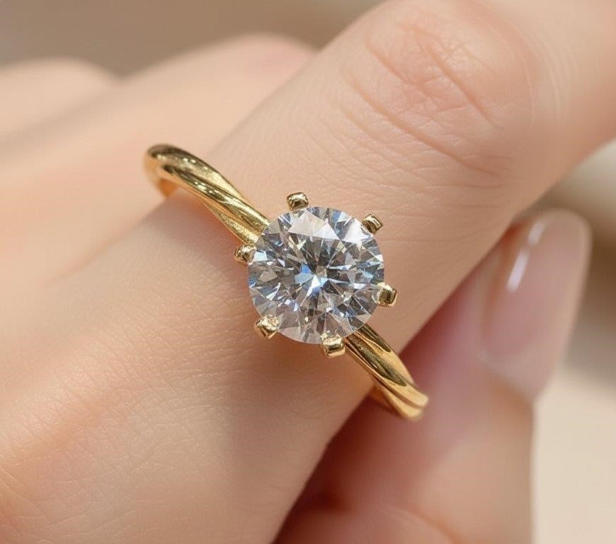 1.0ct GRA Moissanite White 18k Solid Yellow Gold Vermeil Ring -6US