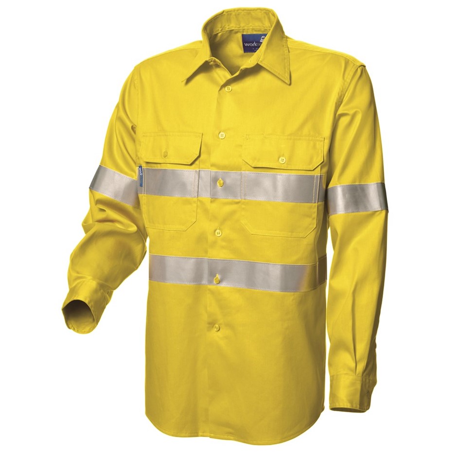 5 x WORKSENSE Mens Hi-Vis Button-Up Shirt, Size XL, Yellow. C/W Reflective