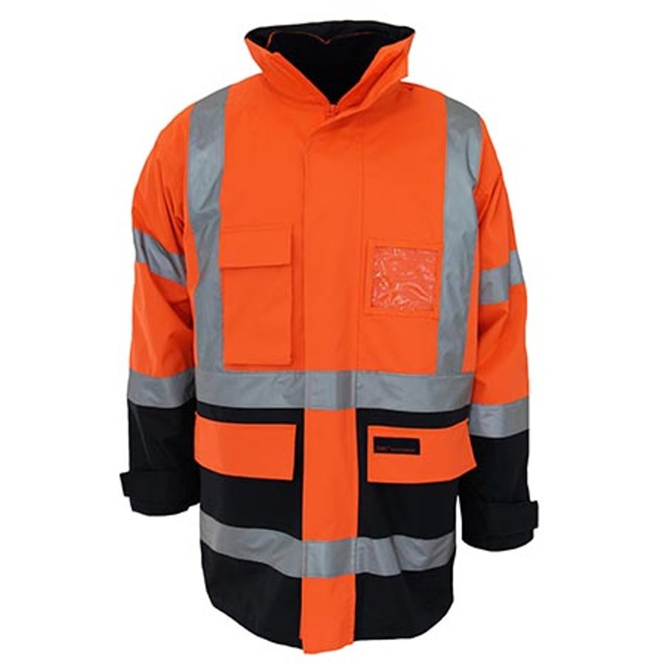 DNC Mens 3964 Hi-Vis H 2T Biomotion Tape 6 in 1 Jacket, Size XS, Orange/Nav