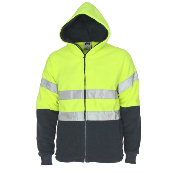 DNC Mens 3926 Hoop Reflective Full Zip Polar Fleece Hoodie, Size 5XL, Yello