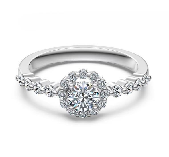 0.86ct Round Cut GRA Certified Moissanite 925 Sterling Silver Ring - Size 9