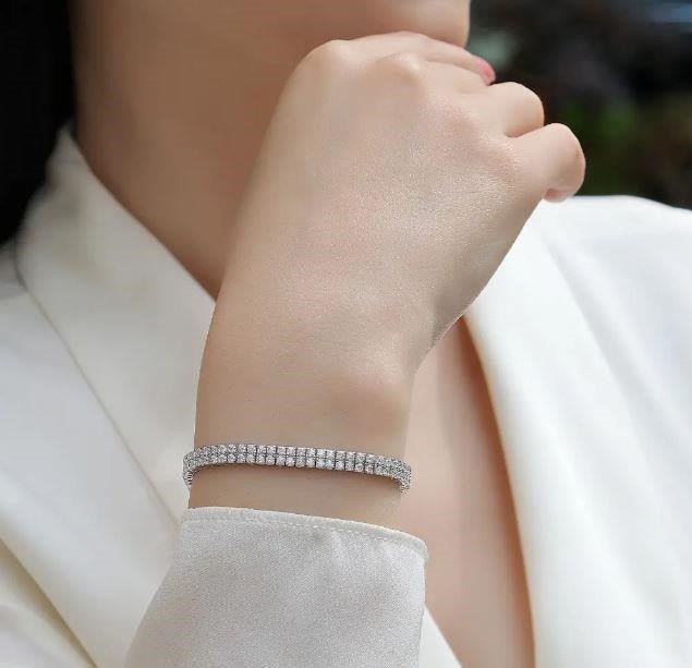 GRA Moissanite White Brilliant Cut 925 Sterling Silver Bracelet-VVS1-18cm