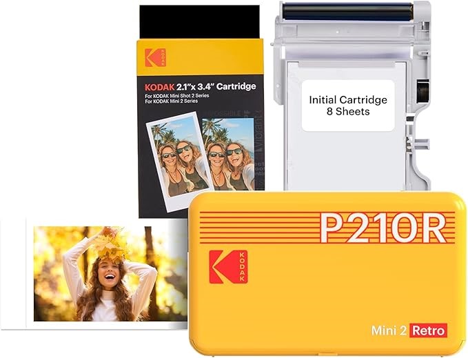 Kodak Mini 2 Retro Instant Photo Printer with Cartridge Bundle, Yellow