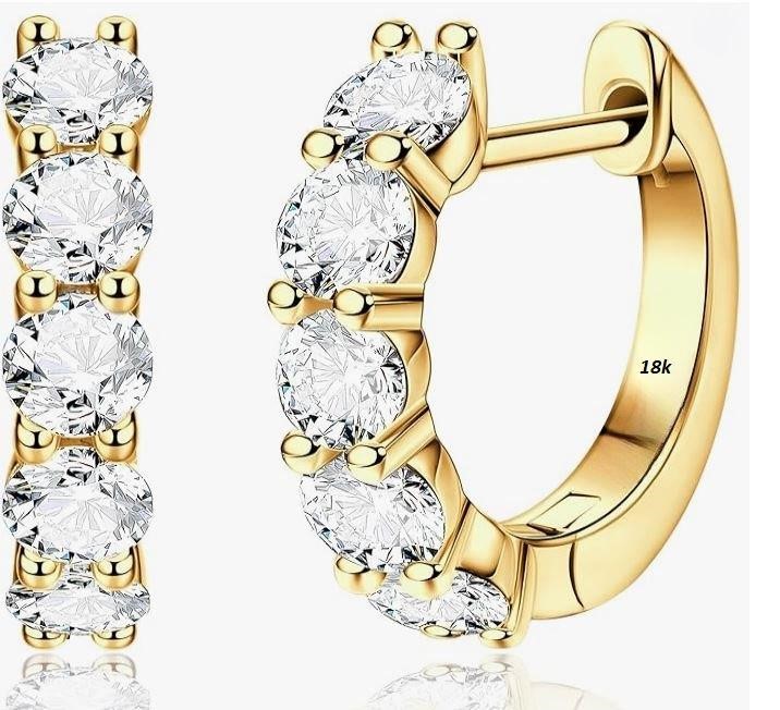 18K Yellow Gold Filled Earring Simulated Diamonds Stamped(18K)