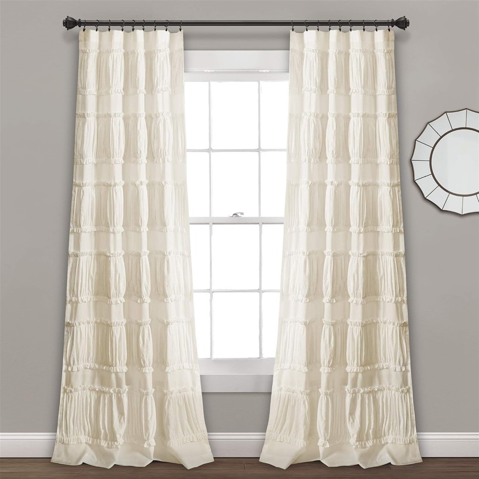 2 x LUSH DECOR Nova Ruffle Window Curtain Panel Pair. Size: 42" W x 84" L.