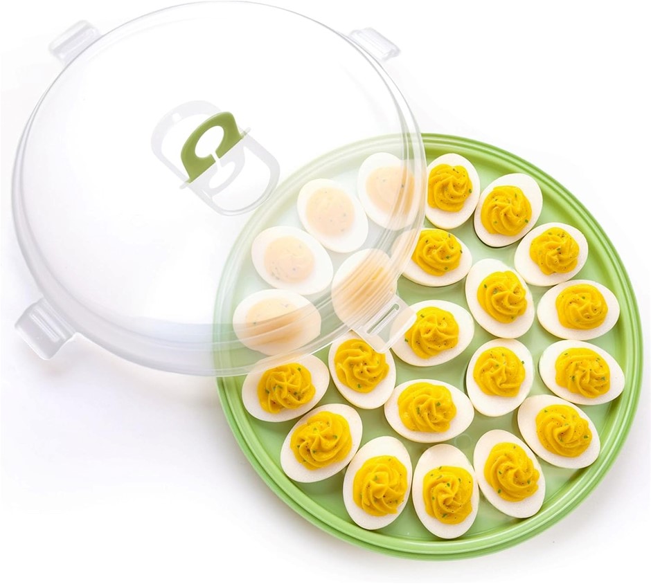 HANSGO Round Deviled Egg Platter and Carrier with Lid - 22 Egg Slots for Ki
