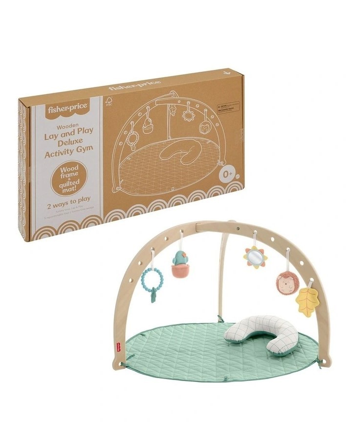 FISHER-PRICE Wood Baby Playmat Lay & Play Deluxe Activity Gym with Wooden F