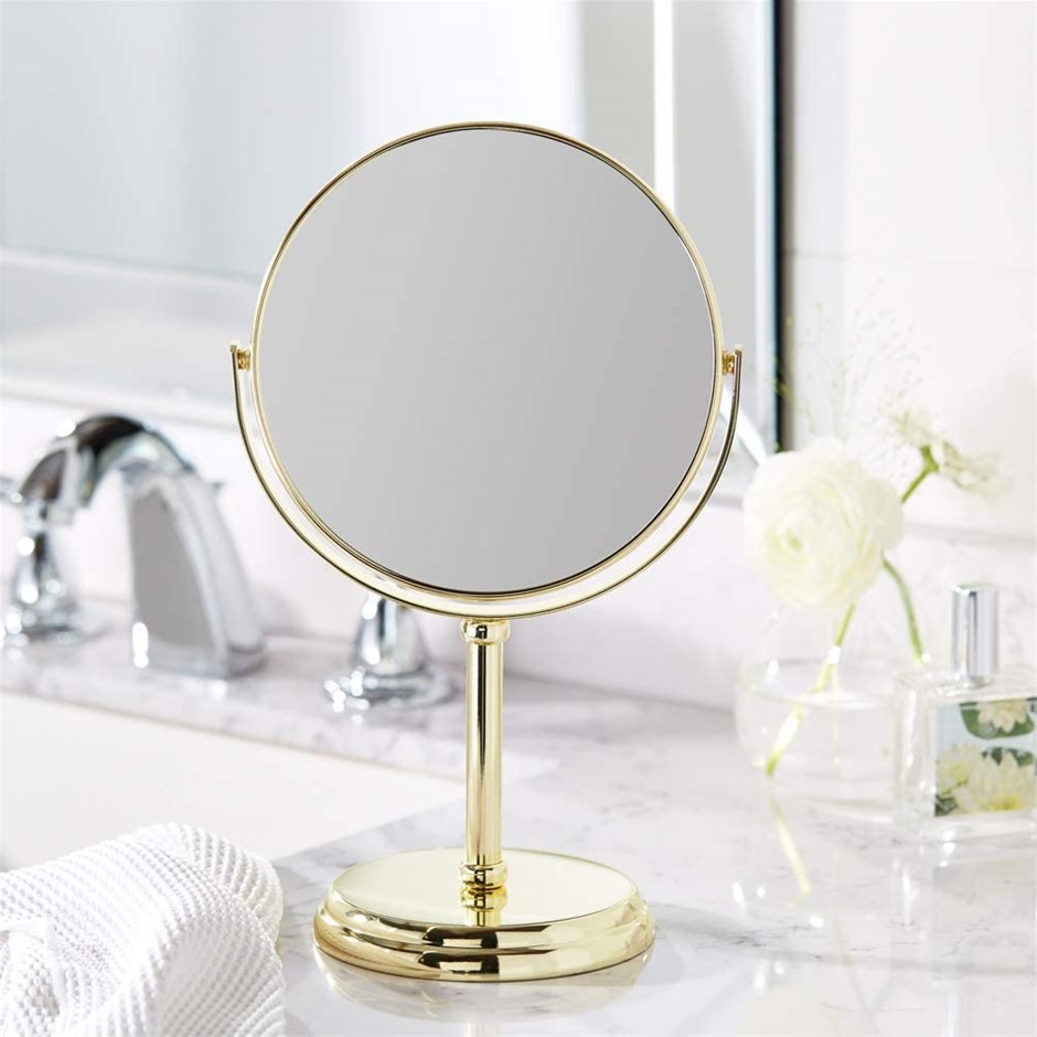 AMAZON BASICS Vanity Mirror, Magnification: 1X/5X, Colour: Gold.