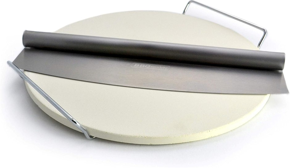 BBQ BUDDY Pizza Stone Set - 33 Cm Round Pizza Stone for Grill with Stand an