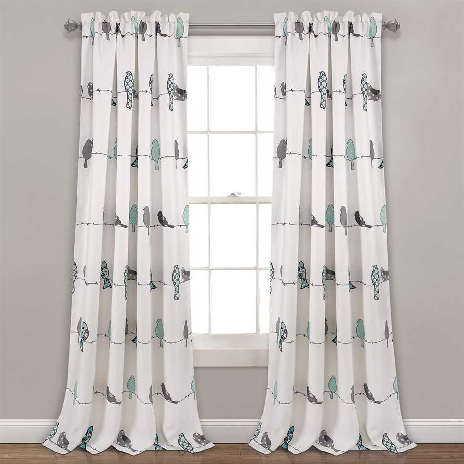 LUSH DECOR Rowley Birds Light Filtering Window Curtain Panels, Pair, 52" W