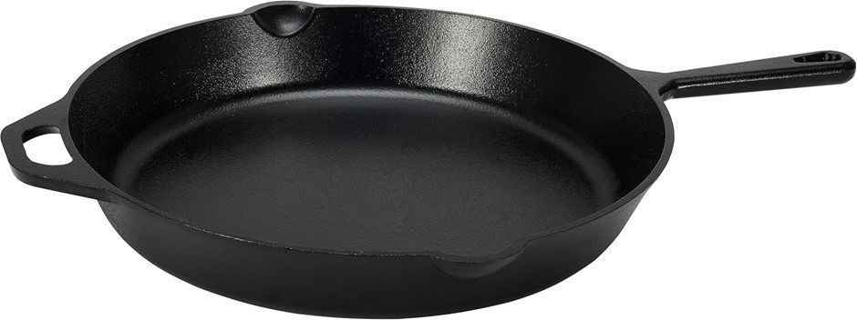 AMAZON BASICS  Pre Seasoned Cast Iron Skillet, 2.6 Liters, 38cm, Black.