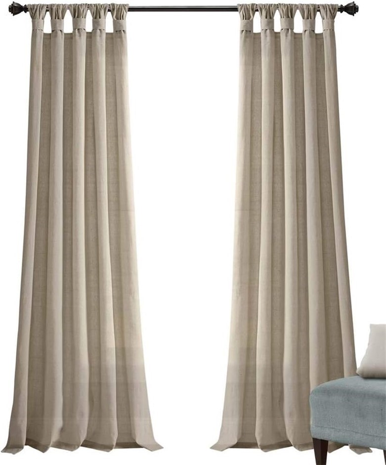 LUSH DECOR Dark-Linen Burlap Knotted Tab-Top Window Curtain Panel Pair (84"