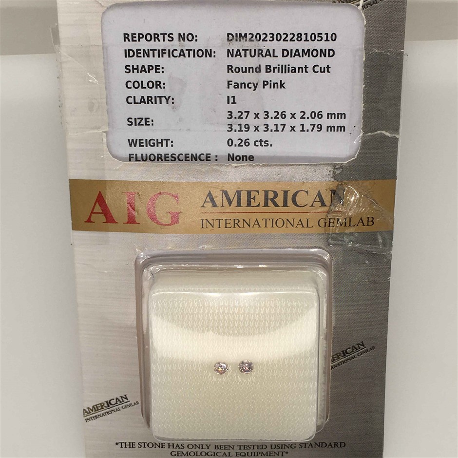0.26ct Stones Loose Natural Round Brilliant Cut Pink Diamond, AIG Sealed