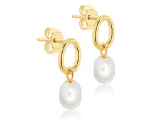 9K Yellow Gold F/W OVAL BAROQUE PEARL DROP EARRINGS
