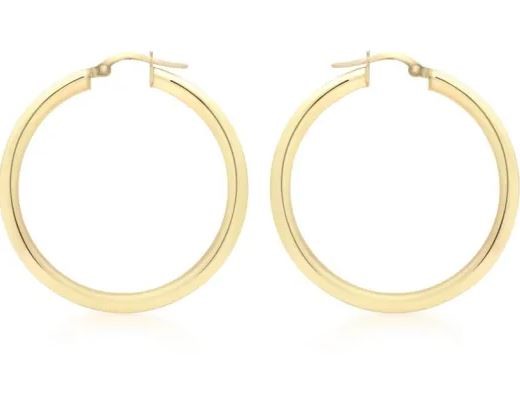9K Yellow GOLD 3mm RND HLW HOOP EARRINGS 35mm