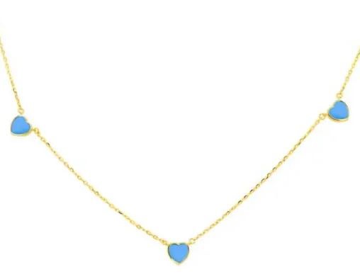 9K YELLOW GOLD TURQUOISE HEART NECKLACE 41-43cm